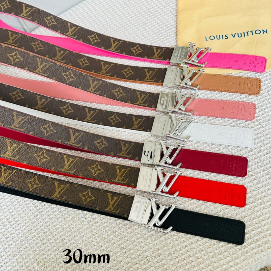 LV Initiales 30mm Reversible Belt Gold Rotating Buckle Burgundy Brown Leather - 30