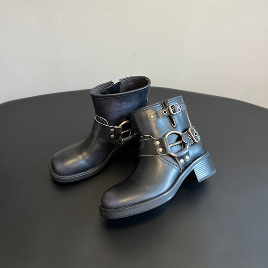 ЧЕРЕВИКИ MIU MIU 26S З ЧОРНОЇ ТЕЛЯЧОЇ ШКІРИ З СРІБНОЮ ФУРНІТУРОЮ