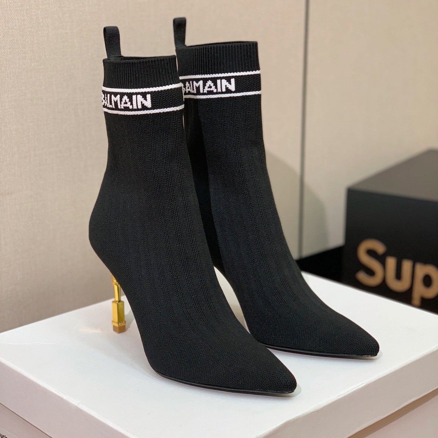 ЧОБОТИ BALMAIN 26S 95 ММ В ЧОРНОМУ СТИЛІ FLYKNIT 5