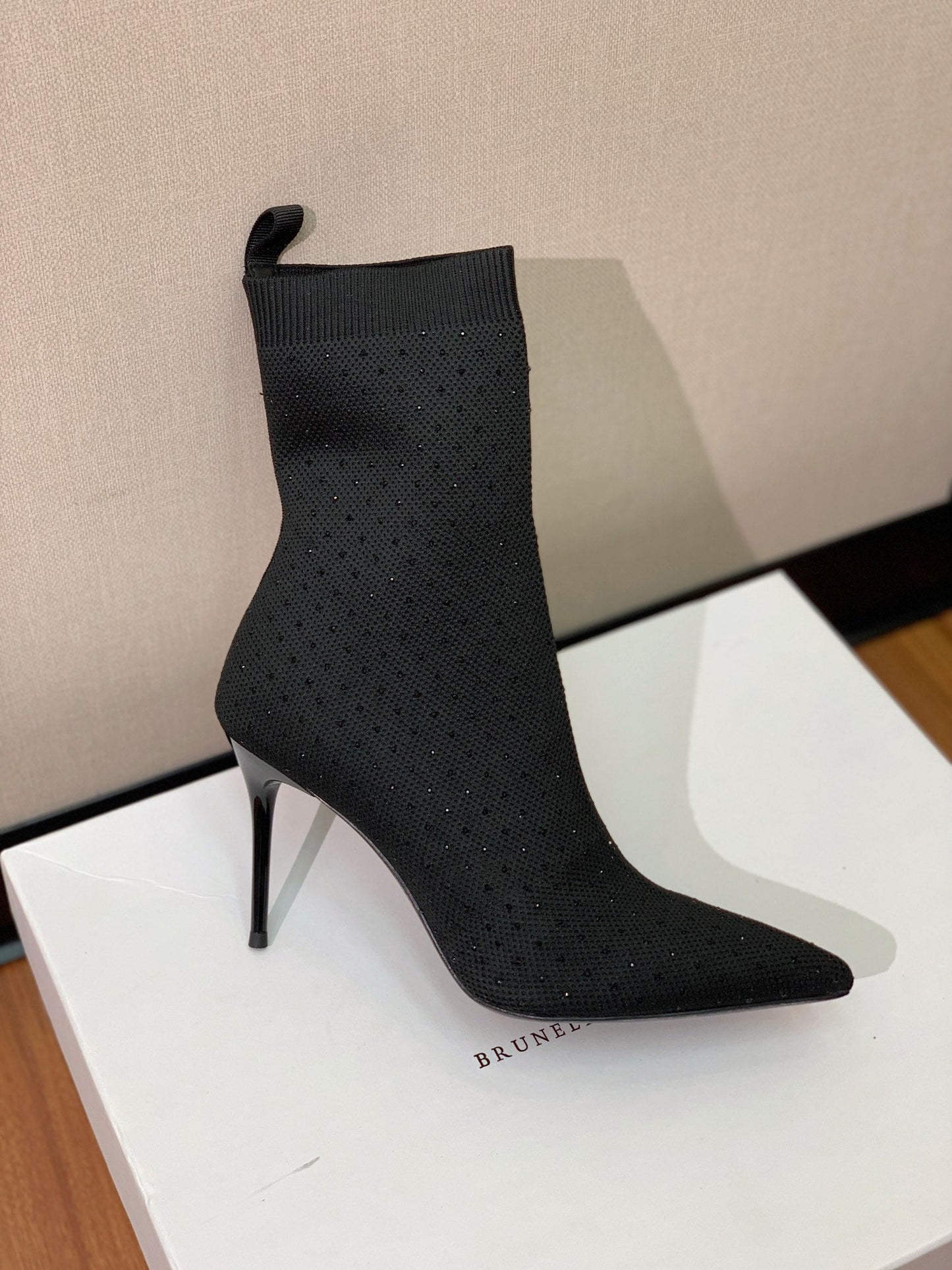 Черевики BALMAIN 26S 105 ММ, ЧОРНИЙ FLYKNIT, ЗІ СТРАЗАМИ, МОДЕЛЬ 22