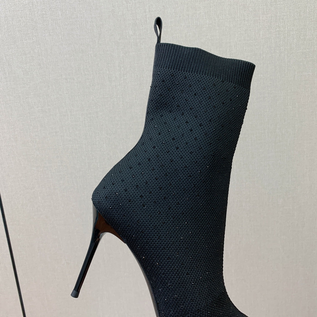 Черевики BALMAIN 26S 105 ММ, ЧОРНИЙ FLYKNIT, ЗІ СТРАЗАМИ, МОДЕЛЬ 22