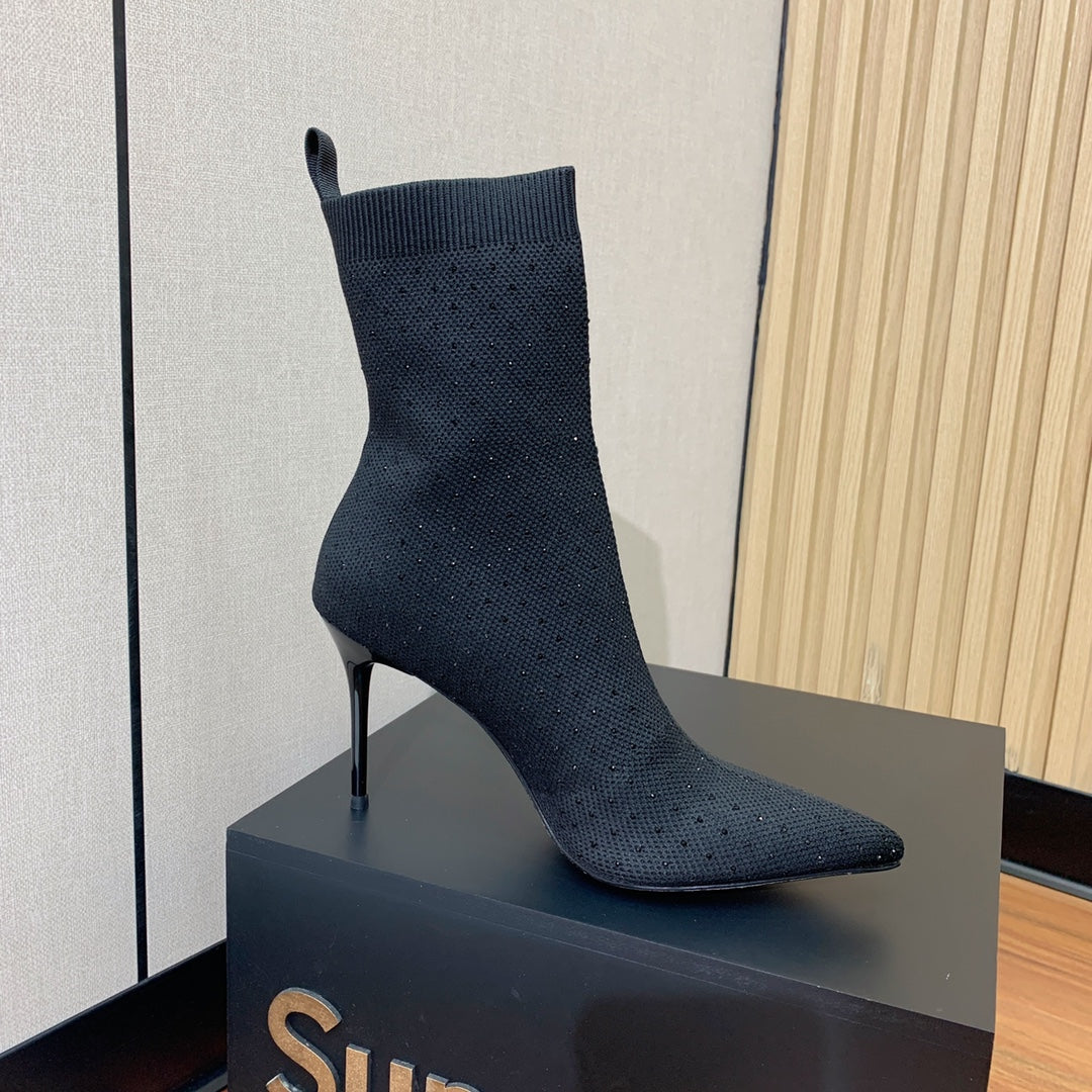 Черевики BALMAIN 26S 105 ММ, ЧОРНИЙ FLYKNIT, ЗІ СТРАЗАМИ, МОДЕЛЬ 22