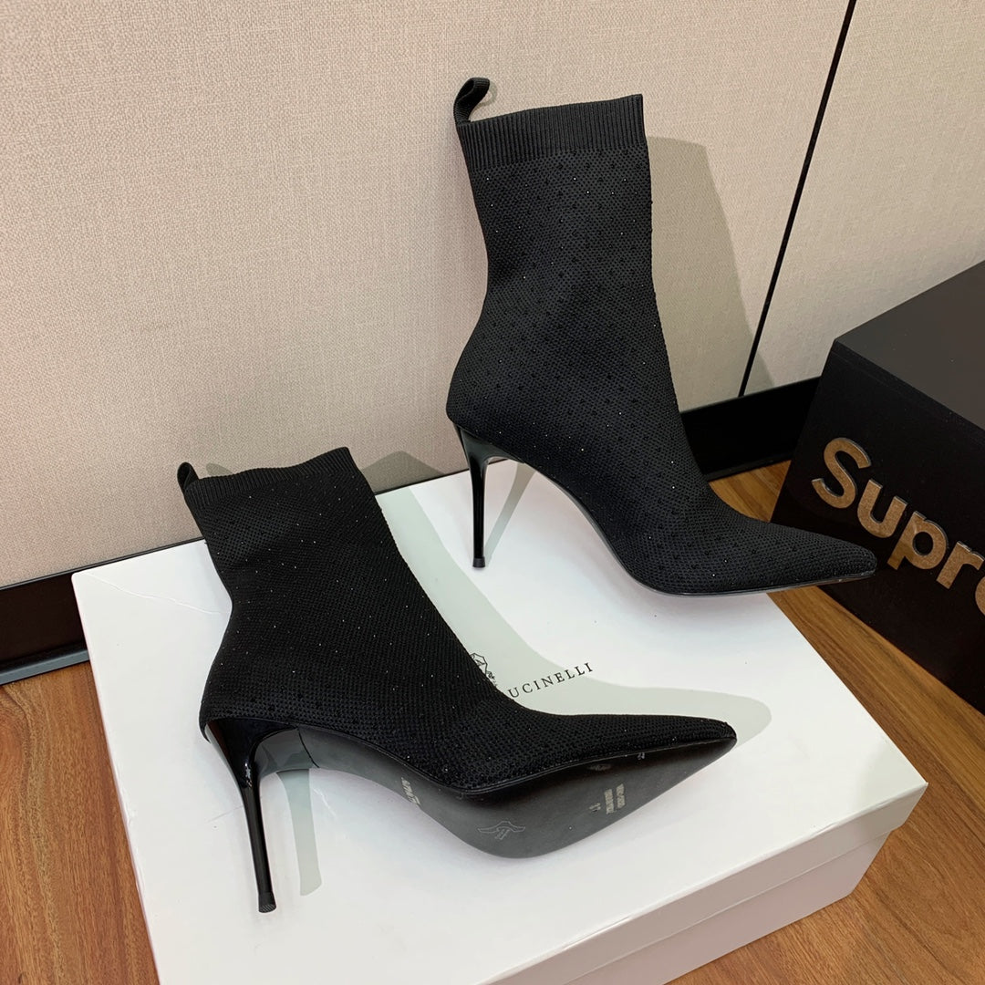 Черевики BALMAIN 26S 105 ММ, ЧОРНИЙ FLYKNIT, ЗІ СТРАЗАМИ, МОДЕЛЬ 22