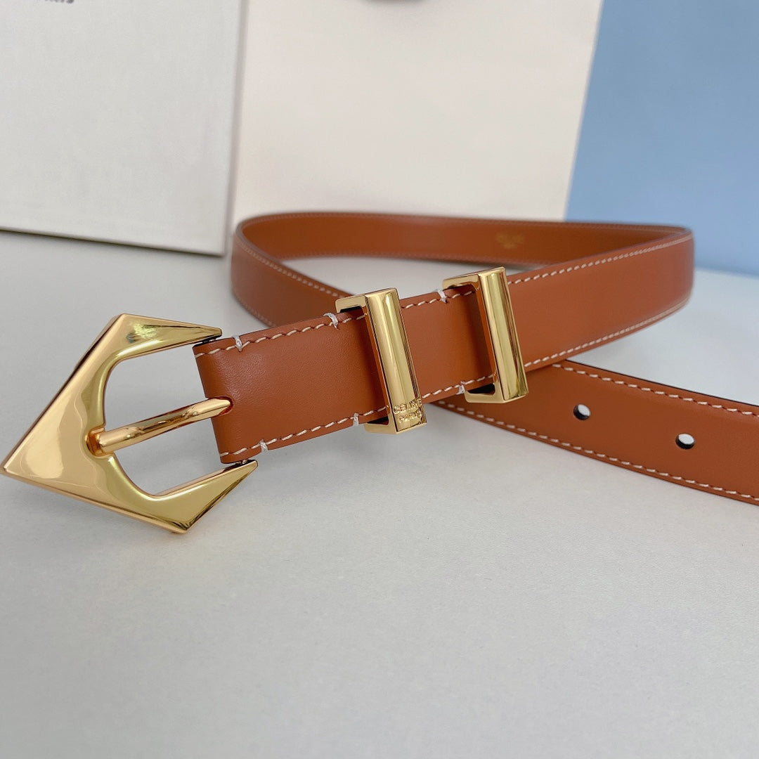 Medium Spike Belt 25mm Tan Calfskin Loop Gold Ghw - 30