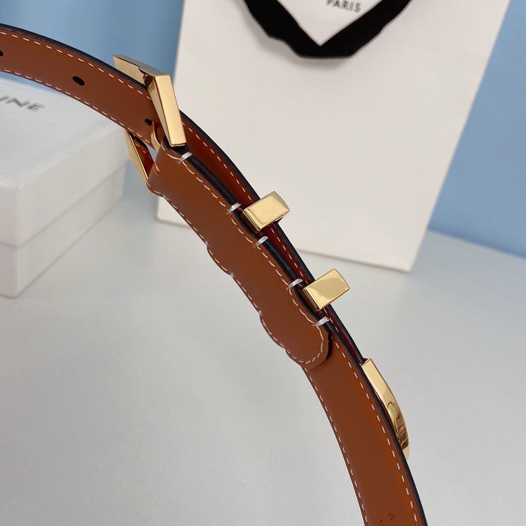 Medium Spike Belt 25mm Tan Calfskin Loop Gold Ghw - 30