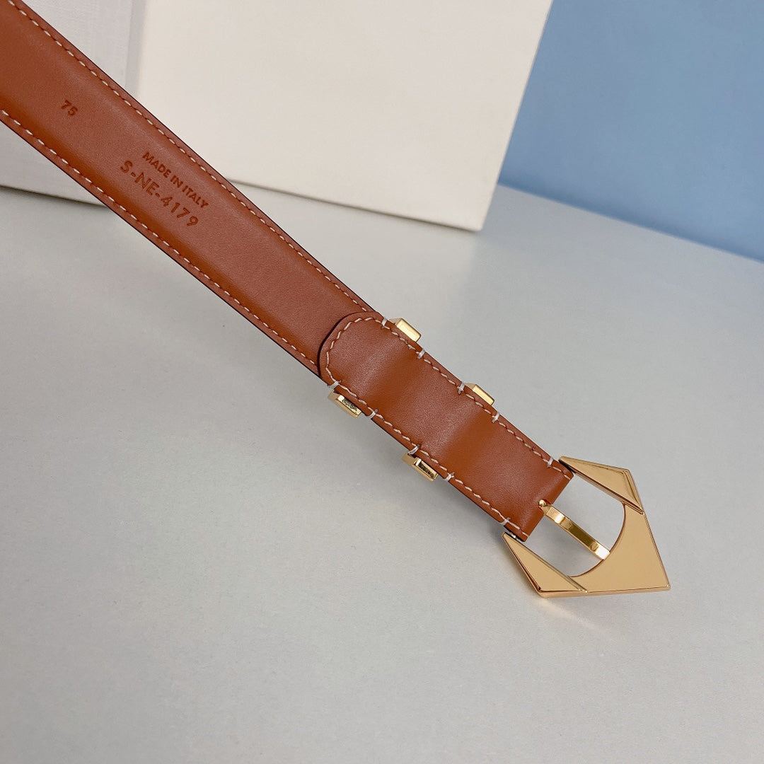 Medium Spike Belt 25mm Tan Calfskin Loop Gold Ghw - 30