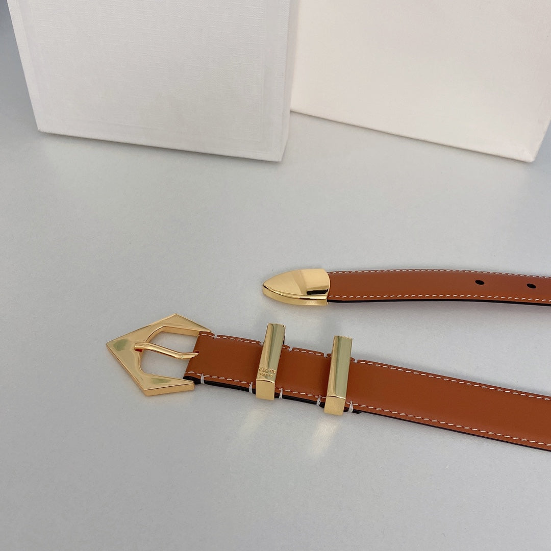 Medium Spike Belt 25mm Tan Calfskin Loop Gold Ghw - 30