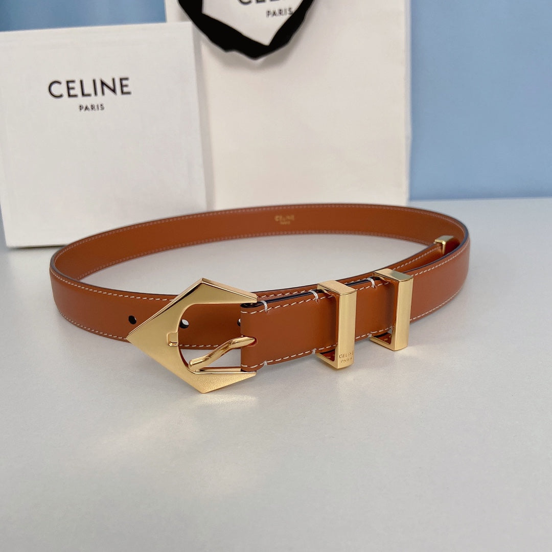 Medium Spike Belt 25mm Tan Calfskin Loop Gold Ghw - 30
