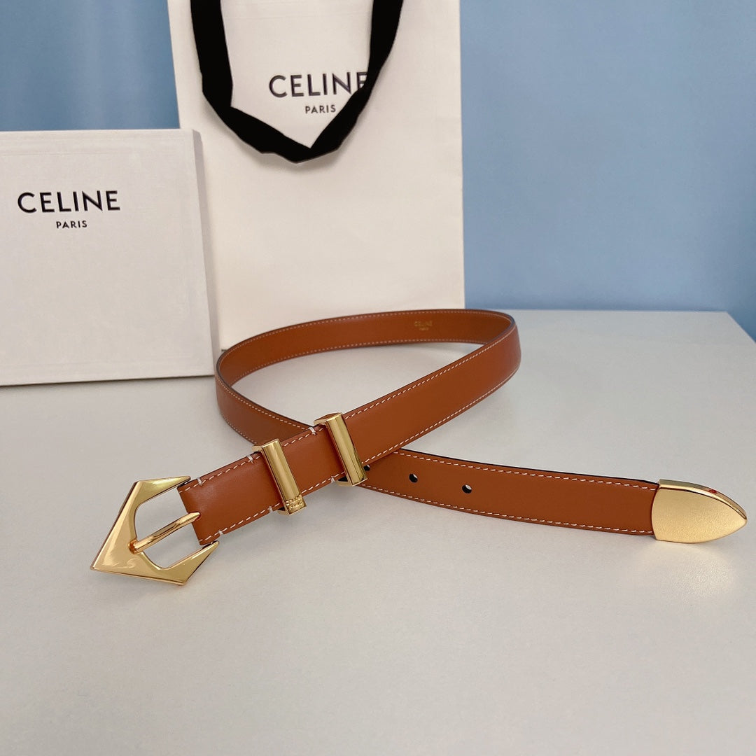 Medium Spike Belt 25mm Tan Calfskin Loop Gold Ghw - 30