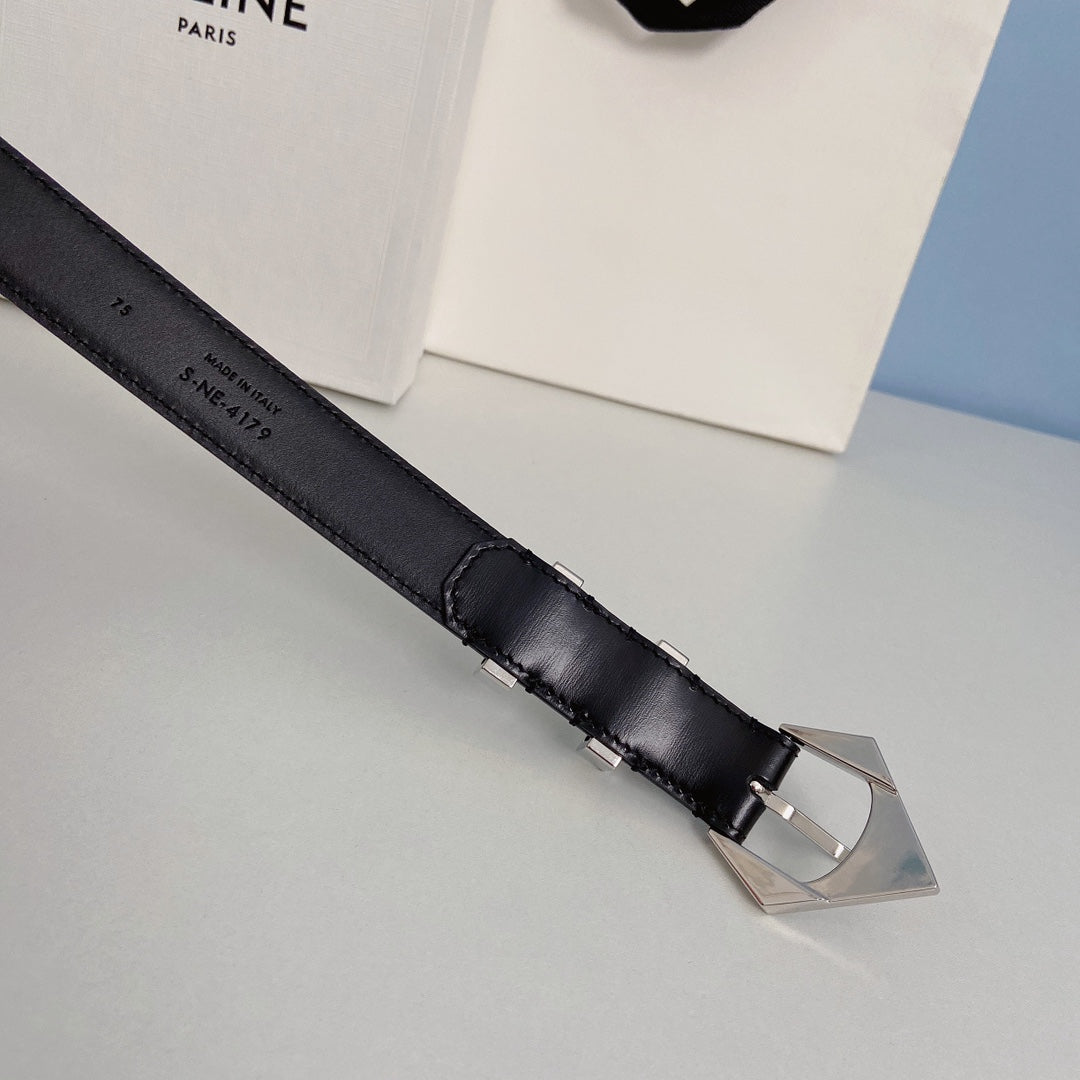 Medium Spike Belt 25mm Black Calfskin Loop Silver Shw - 30