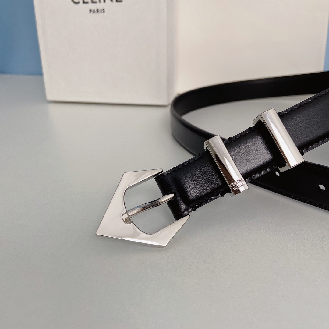 Medium Spike Belt 25mm Black Calfskin Loop Silver Shw - 30