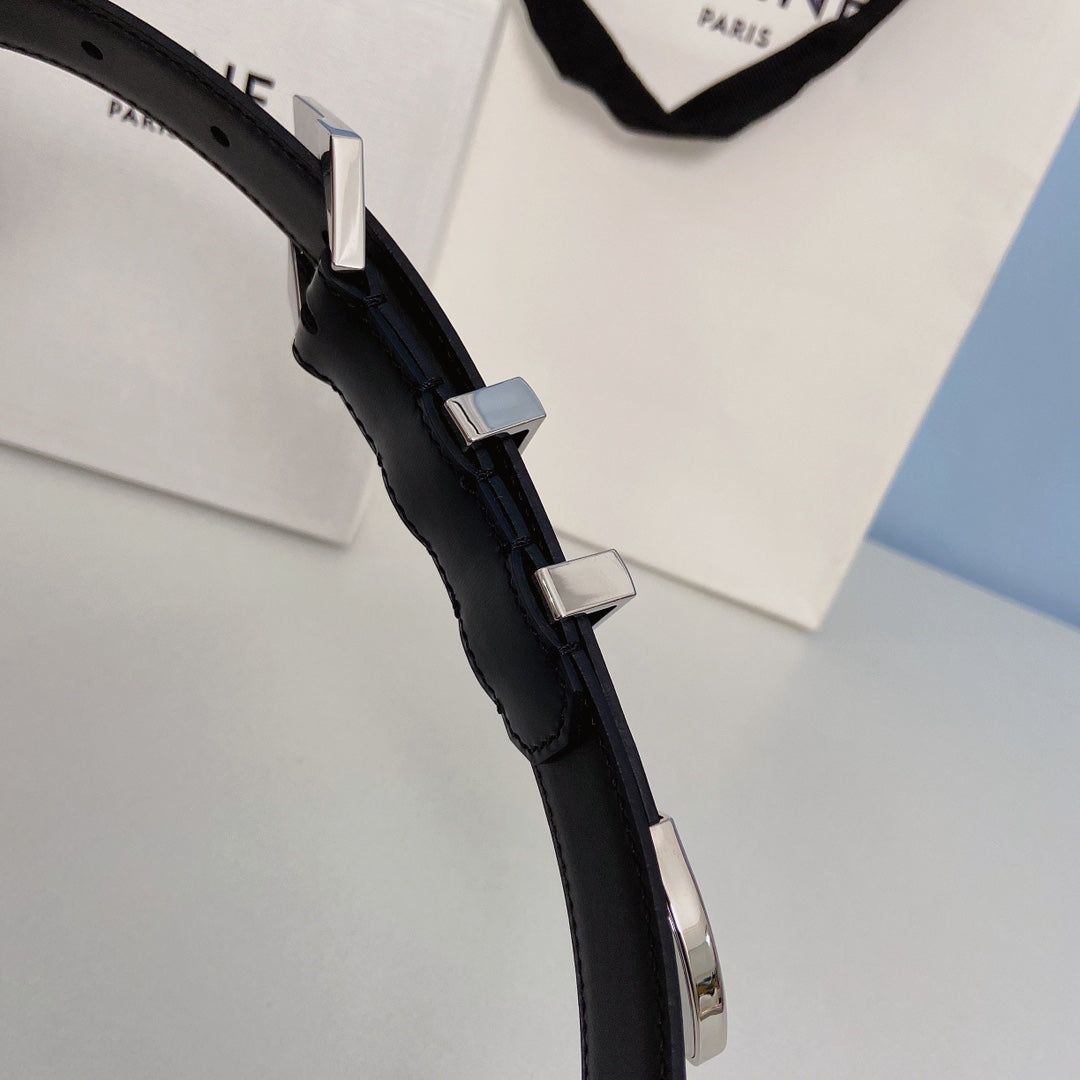 Medium Spike Belt 25mm Black Calfskin Loop Silver Shw - 30