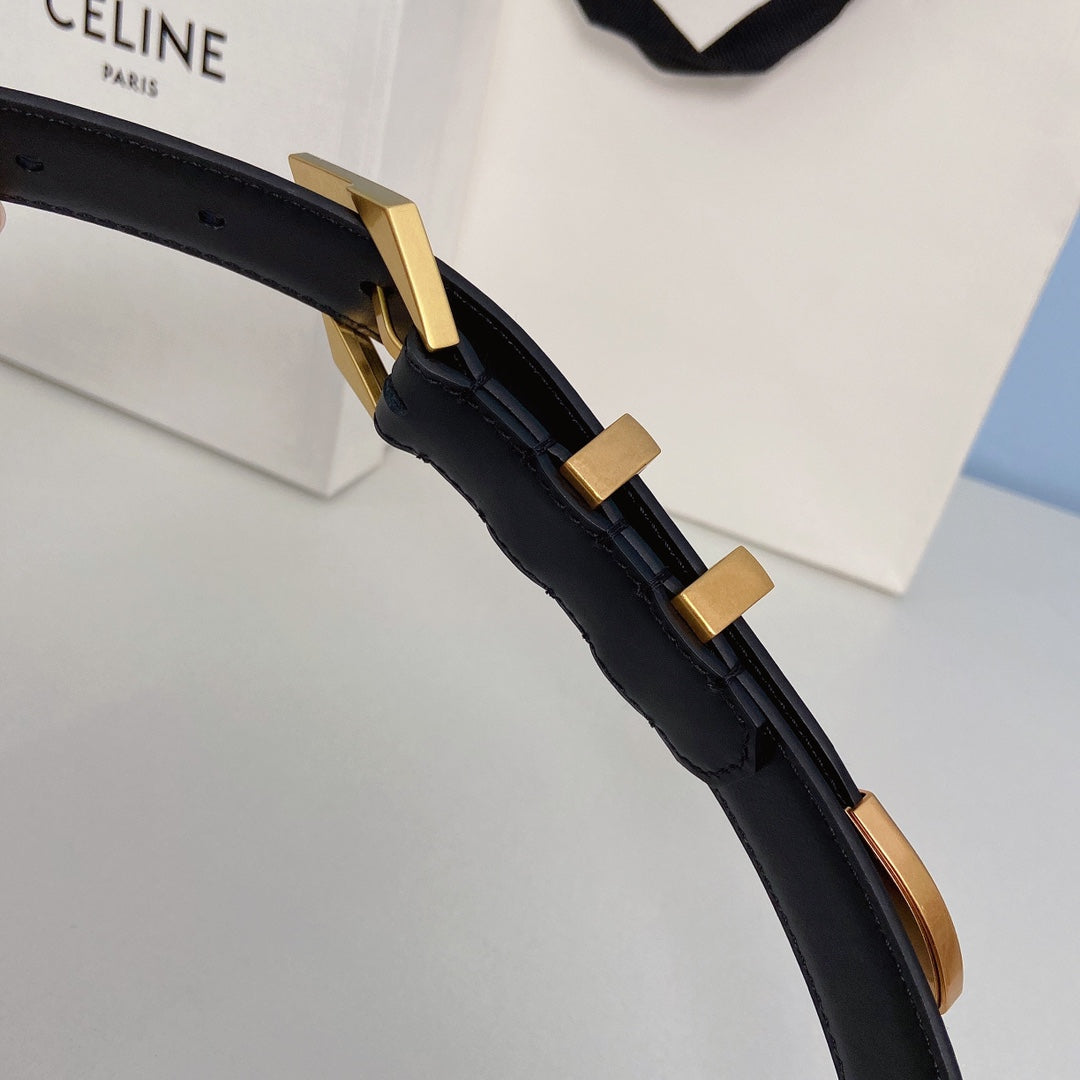 Medium Spike Belt 25mm Black Calfskin Loop Gold Gold Finishing - 30