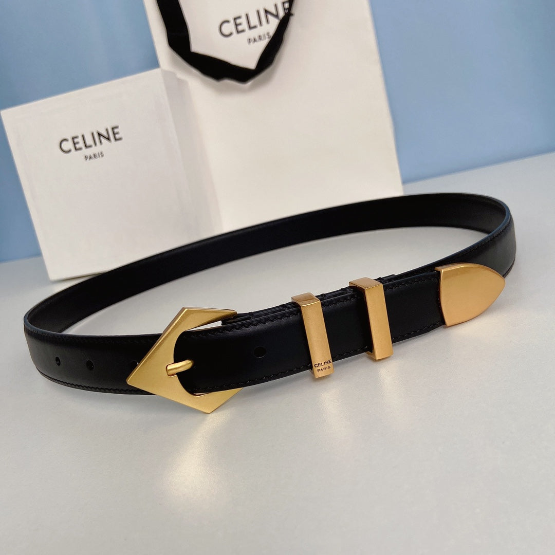 Medium Spike Belt 25mm Black Calfskin Loop Gold Gold Finishing - 30