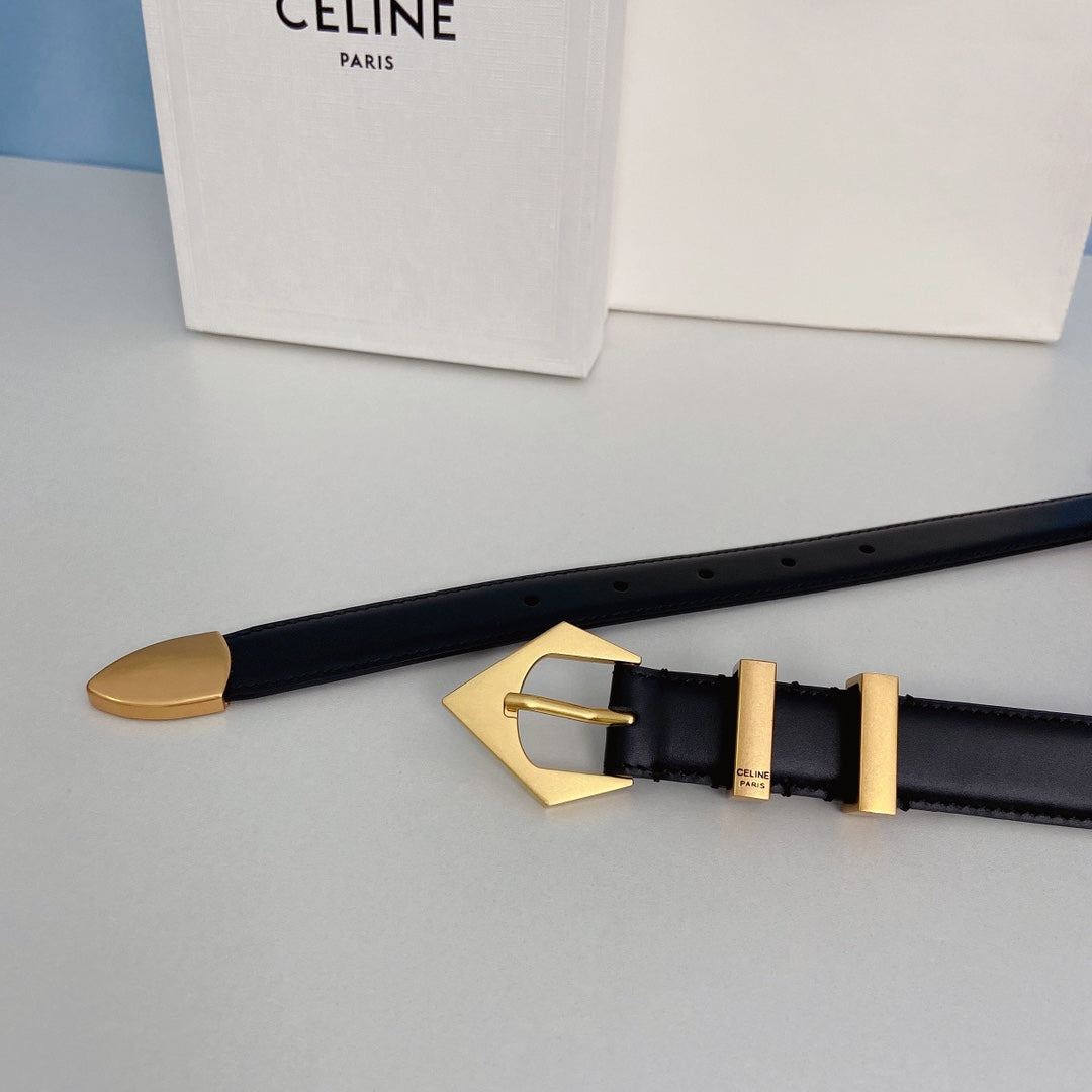 Medium Spike Belt 25mm Black Calfskin Loop Gold Gold Finishing - 30