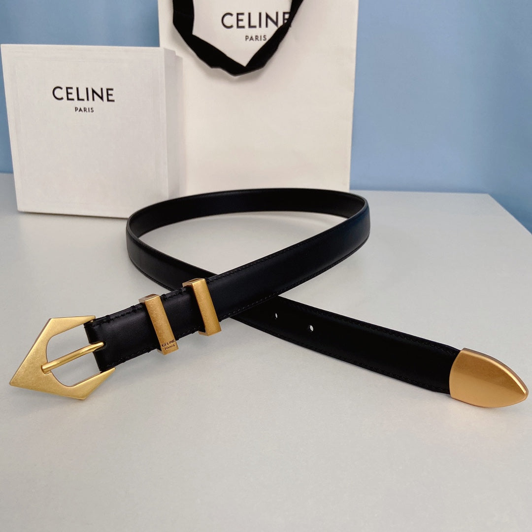 Medium Spike Belt 25mm Black Calfskin Loop Gold Gold Finishing - 30
