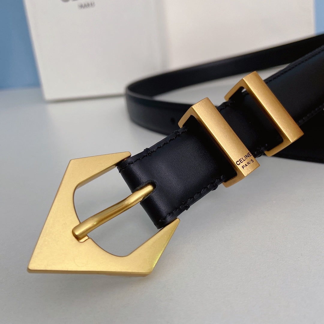 Medium Spike Belt 25mm Black Calfskin Loop Gold Gold Finishing - 30