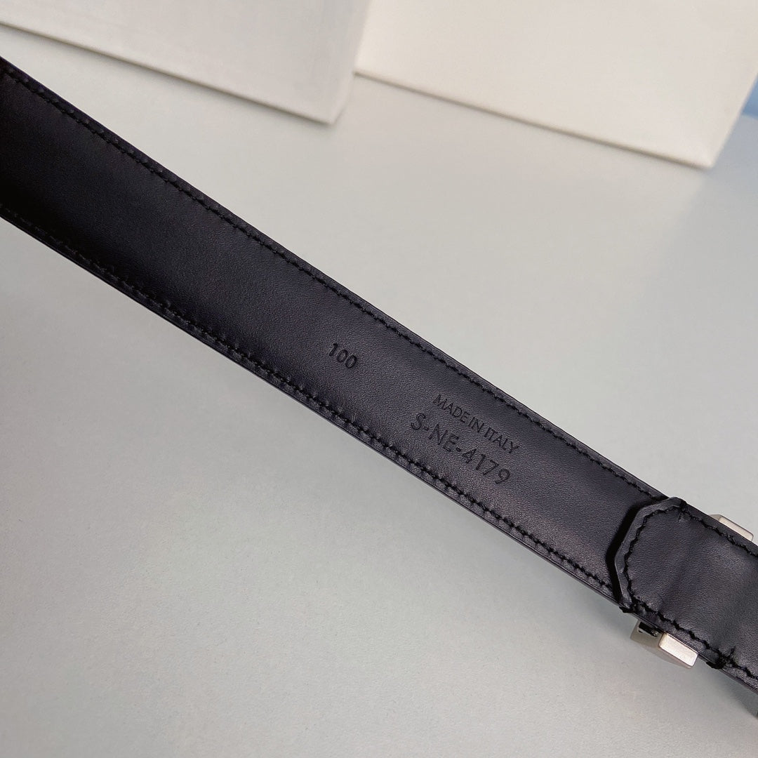 Medium Spike Belt 25mm Black Calfskin Loop Silver Silver Finishing - 30