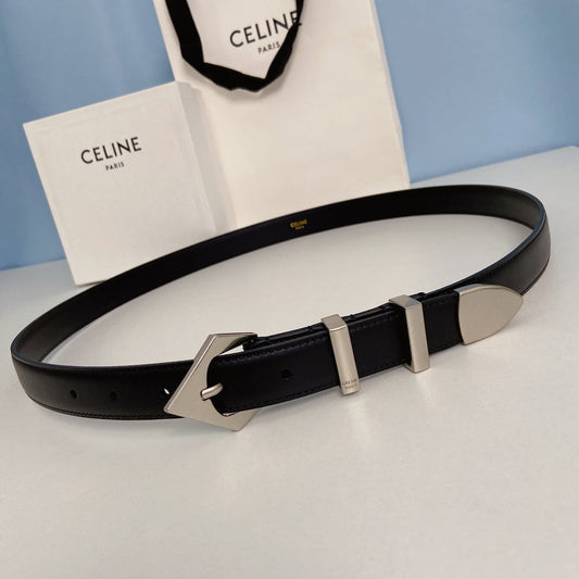 Medium Spike Belt 25mm Black Calfskin Loop Silver Silver Finishing - 30