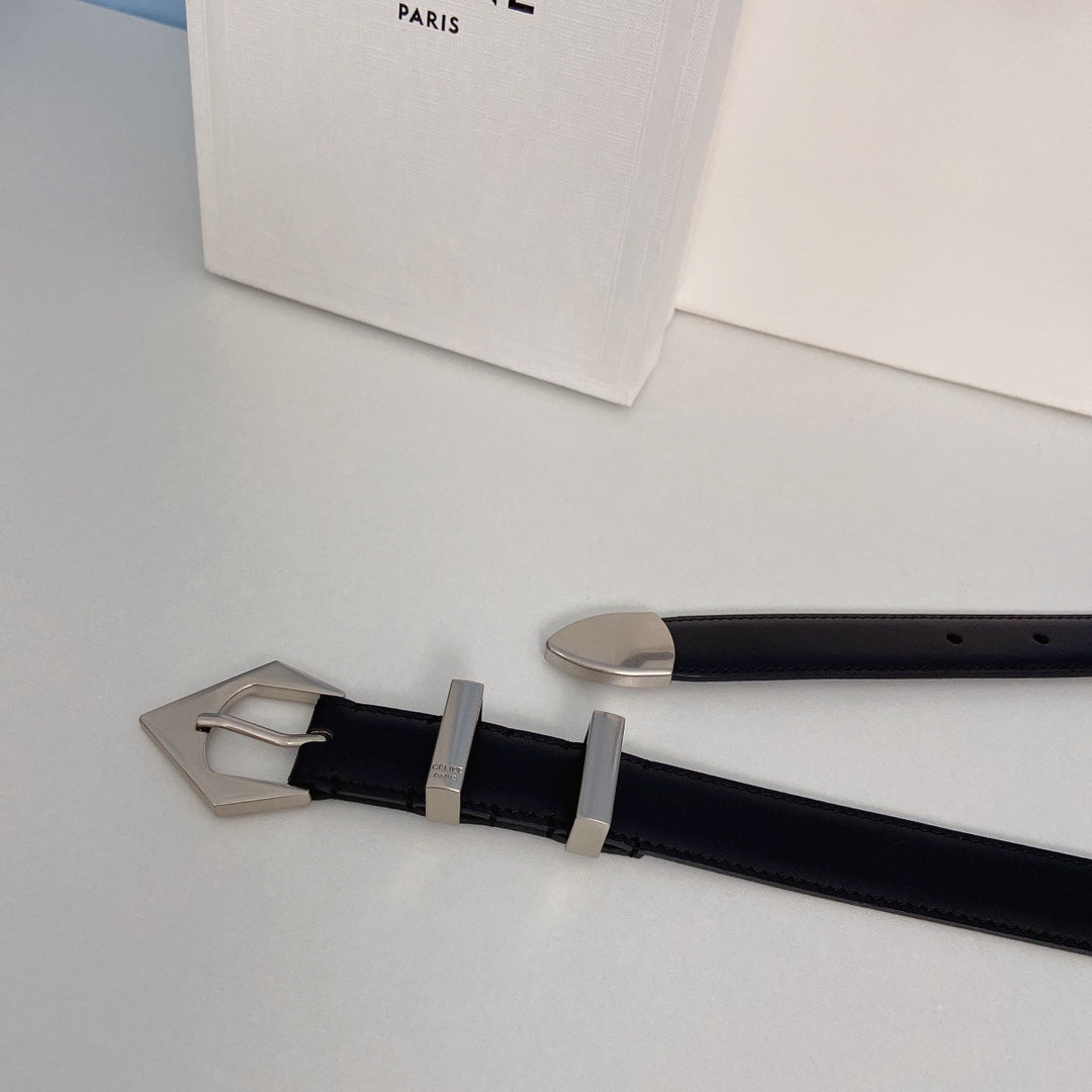 Medium Spike Belt 25mm Black Calfskin Loop Silver Silver Finishing - 30