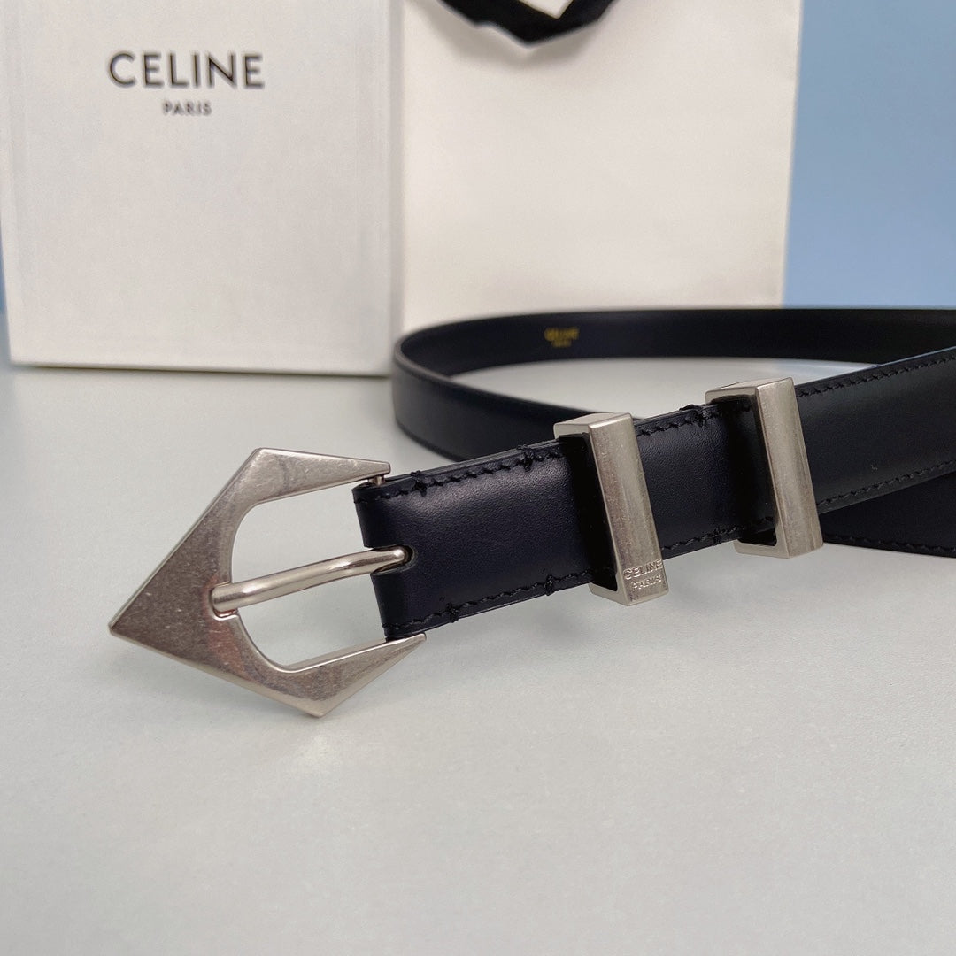 Medium Spike Belt 25mm Black Calfskin Loop Silver Silver Finishing - 30