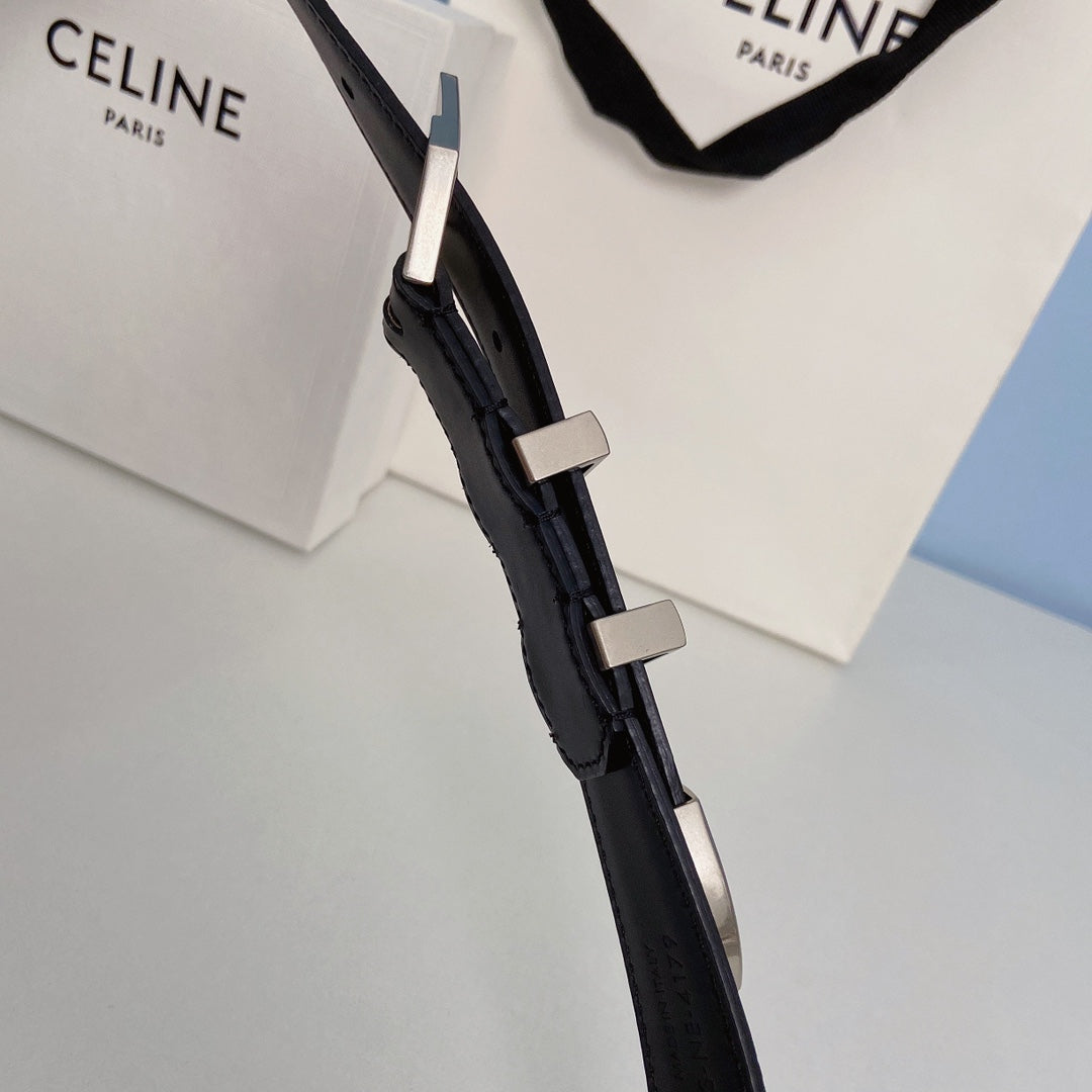 Medium Spike Belt 25mm Black Calfskin Loop Silver Silver Finishing - 30