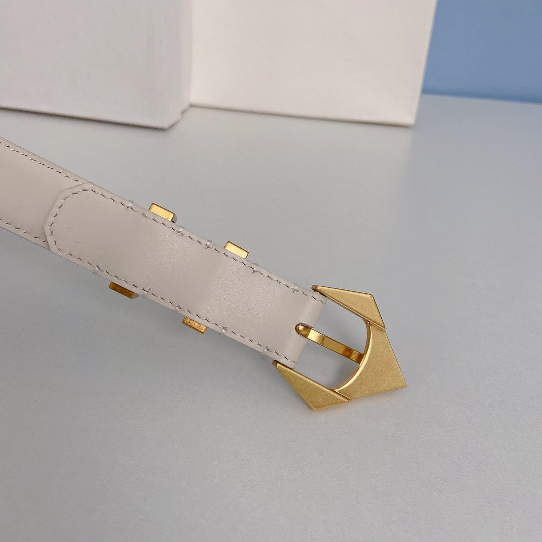 Medium Spike Belt 25mm White Calfskin Loop Gold Gold Finishing - 30
