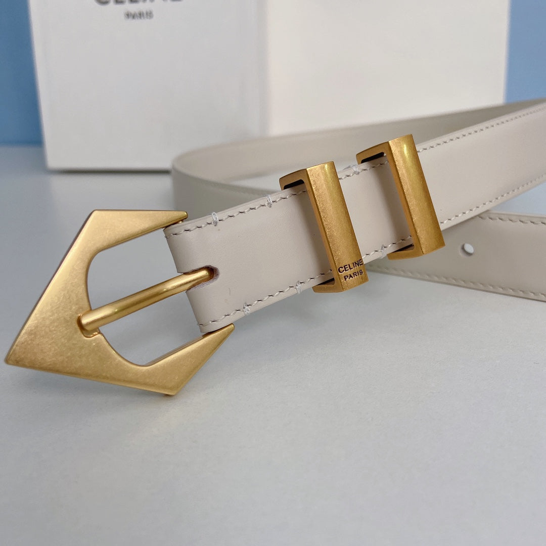 Medium Spike Belt 25mm White Calfskin Loop Gold Gold Finishing - 30