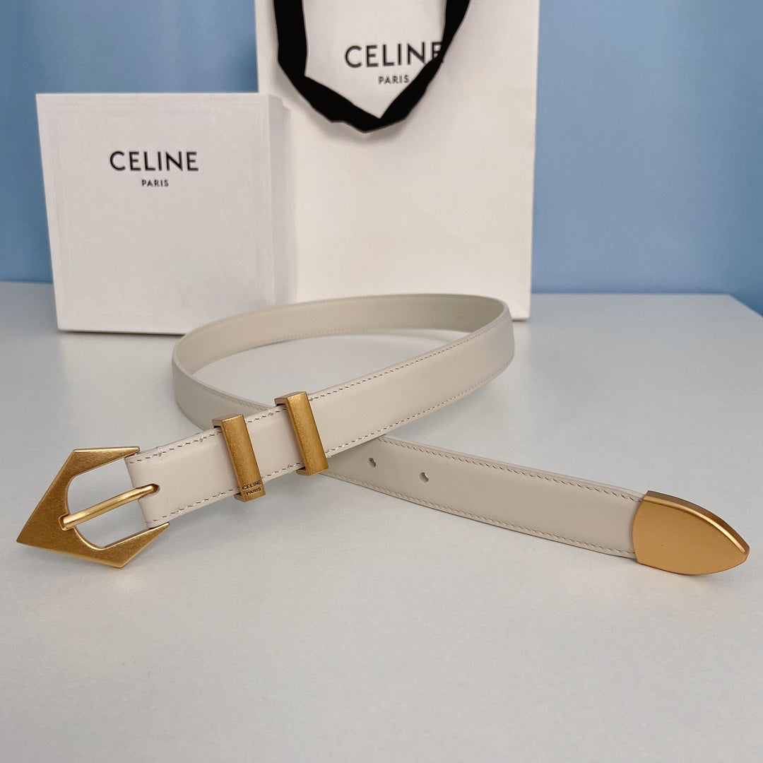 Medium Spike Belt 25mm White Calfskin Loop Gold Gold Finishing - 30