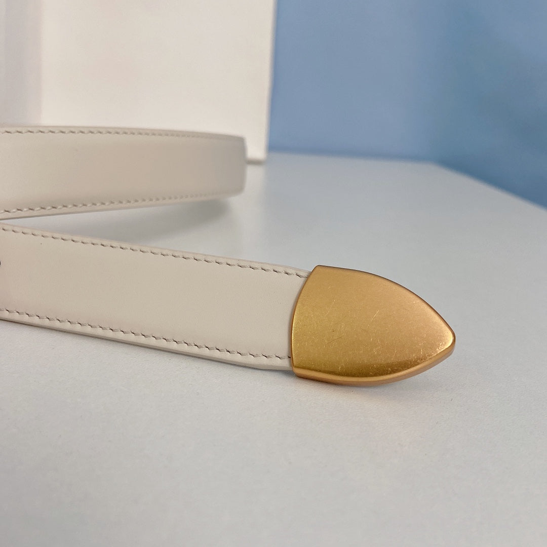 Medium Spike Belt 25mm White Calfskin Loop Gold Gold Finishing - 30