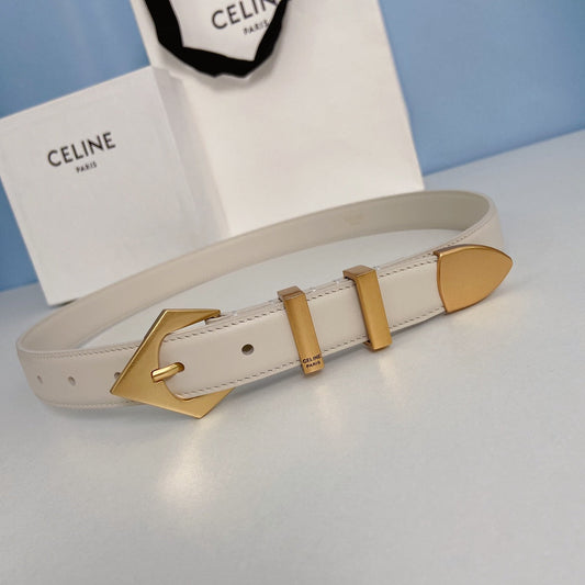Medium Spike Belt 25mm White Calfskin Loop Gold Gold Finishing - 30