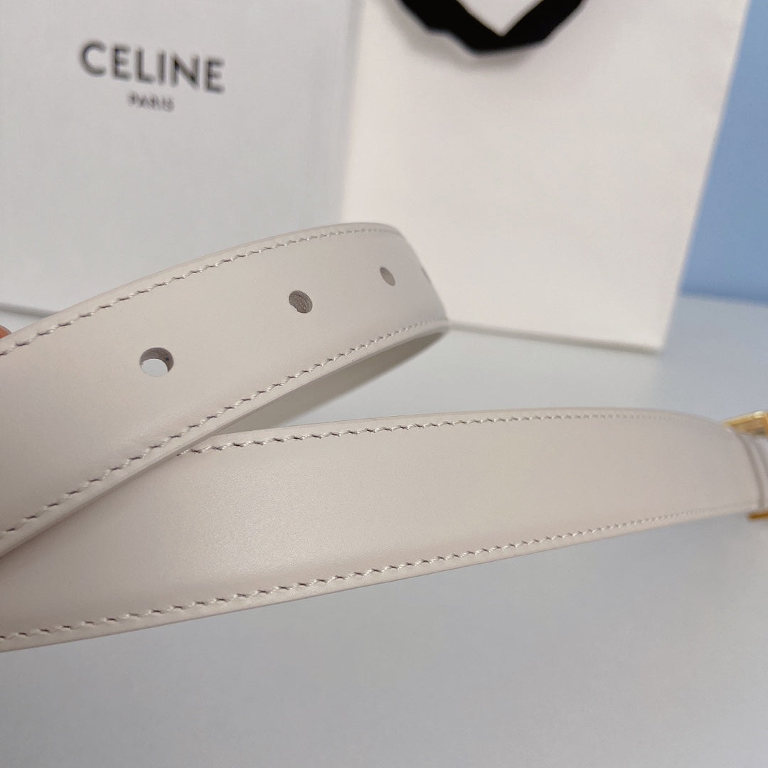 Medium Spike Belt 25mm White Calfskin Loop Gold Gold Finishing - 30