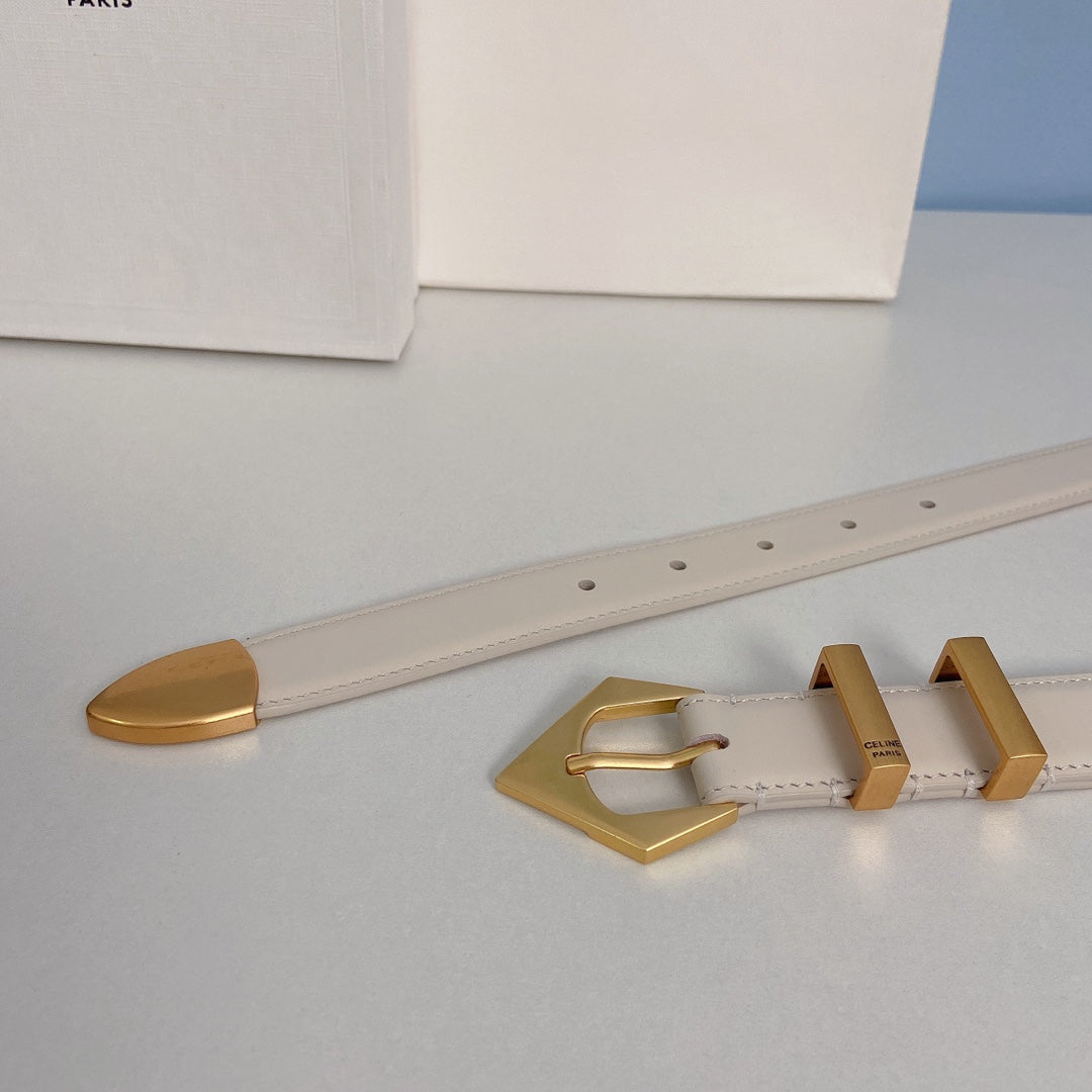 Medium Spike Belt 25mm White Calfskin Loop Gold Gold Finishing - 30