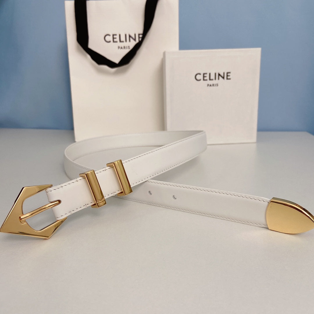 Medium Spike Belt 25mm White Calfskin Loop Gold Ghw - 30