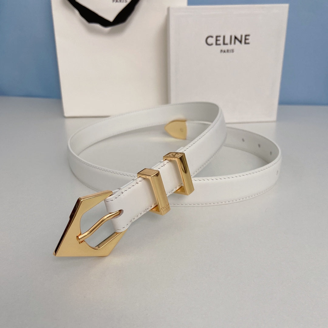 Medium Spike Belt 25mm White Calfskin Loop Gold Ghw - 30
