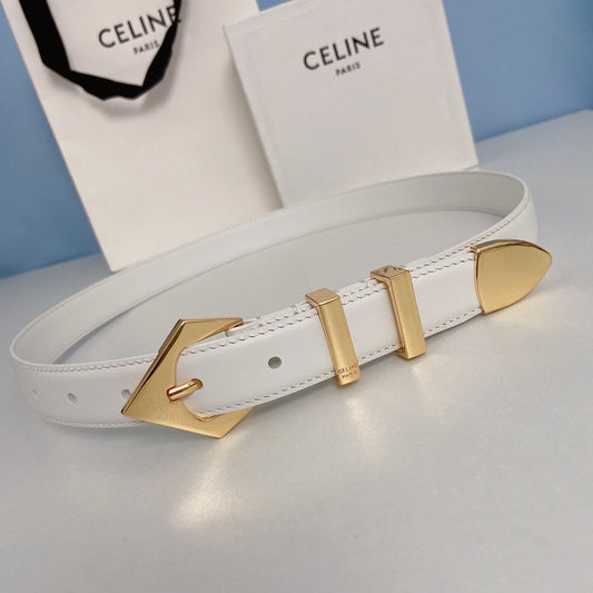 Medium Spike Belt 25mm White Calfskin Loop Gold Ghw - 30