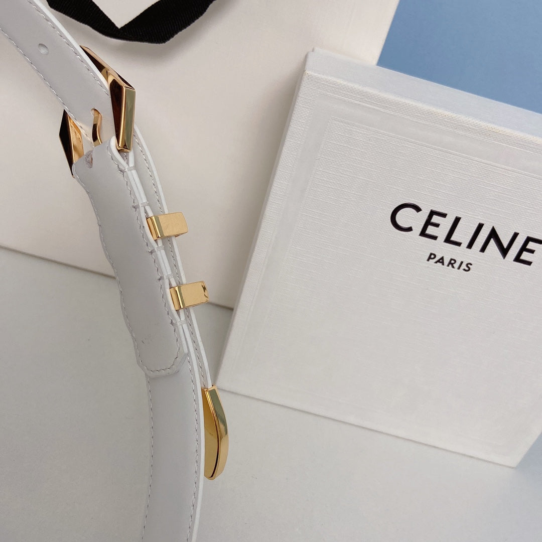 Medium Spike Belt 25mm White Calfskin Loop Gold Ghw - 30