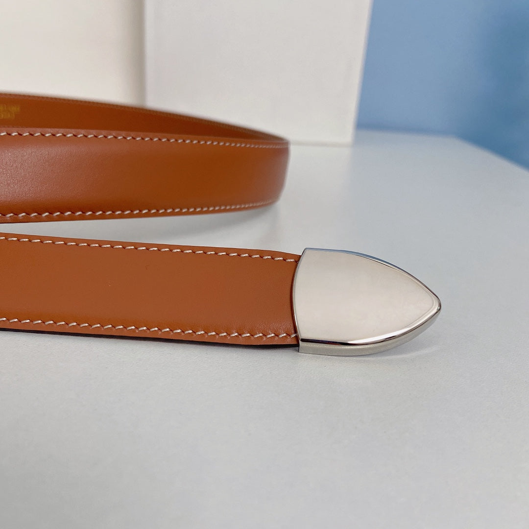 Medium Spike Belt 25mm Tan Calfskin Loop Silver Shw - 30