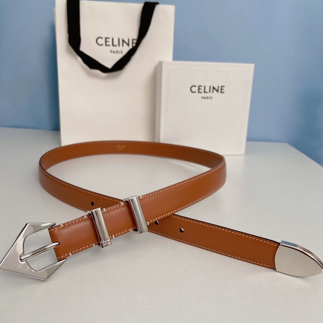 Medium Spike Belt 25mm Tan Calfskin Loop Silver Shw - 30
