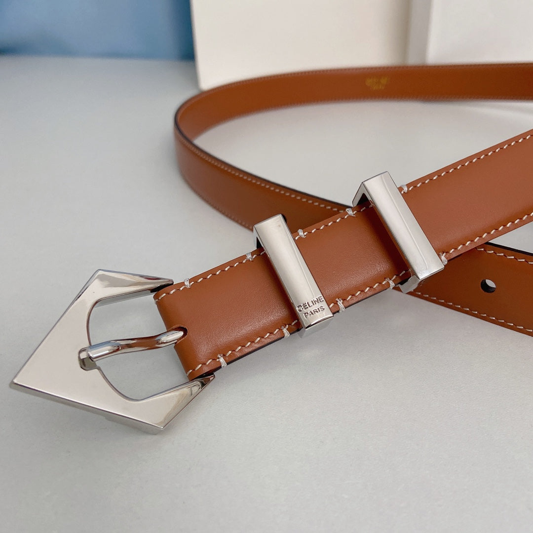 Medium Spike Belt 25mm Tan Calfskin Loop Silver Shw - 30
