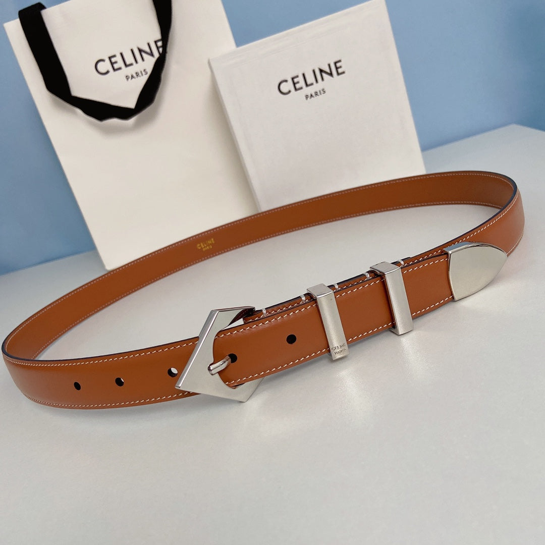 Medium Spike Belt 25mm Tan Calfskin Loop Silver Shw - 30