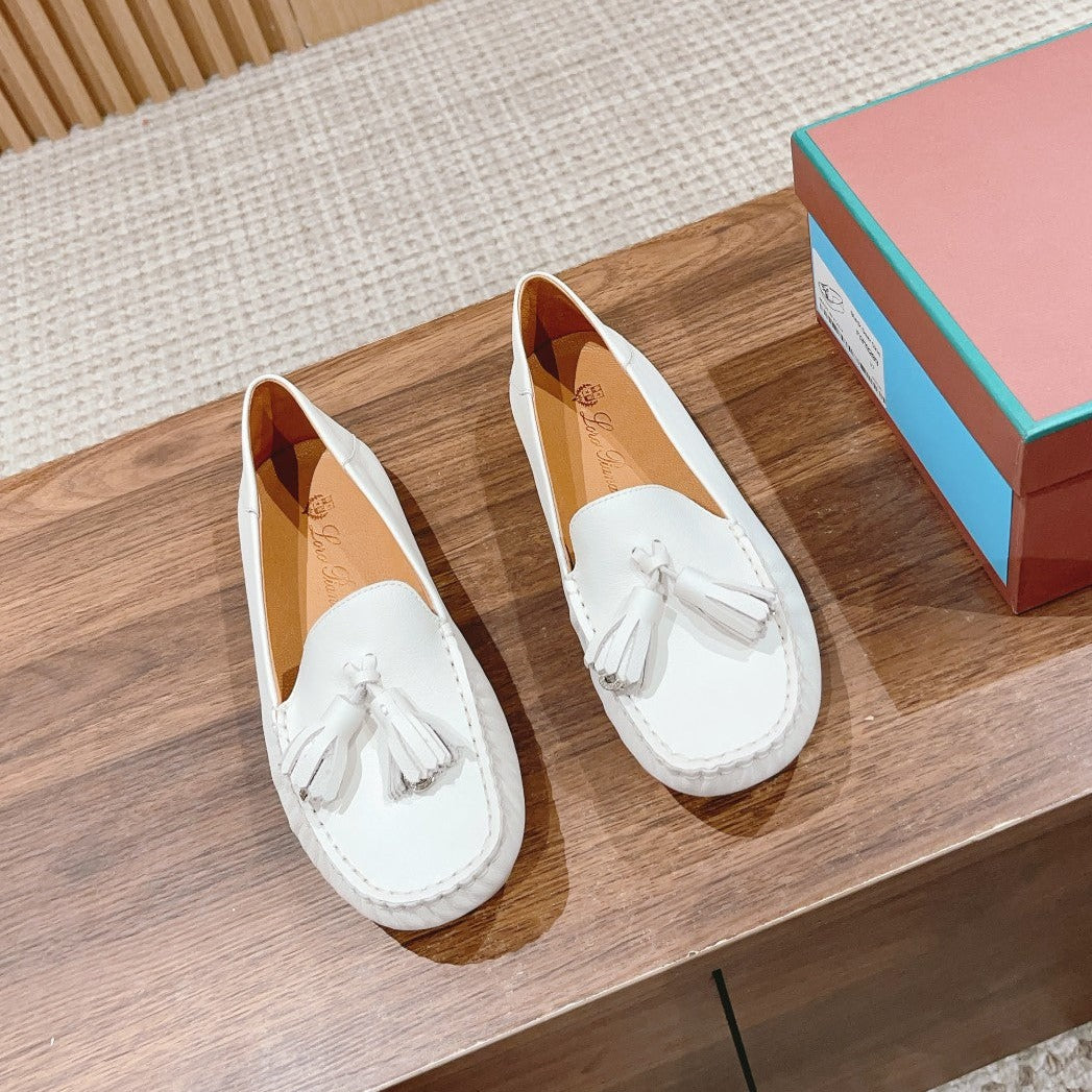 LP DOT SOLE WALK LOAFERS WHITE DEERSKIN - 35