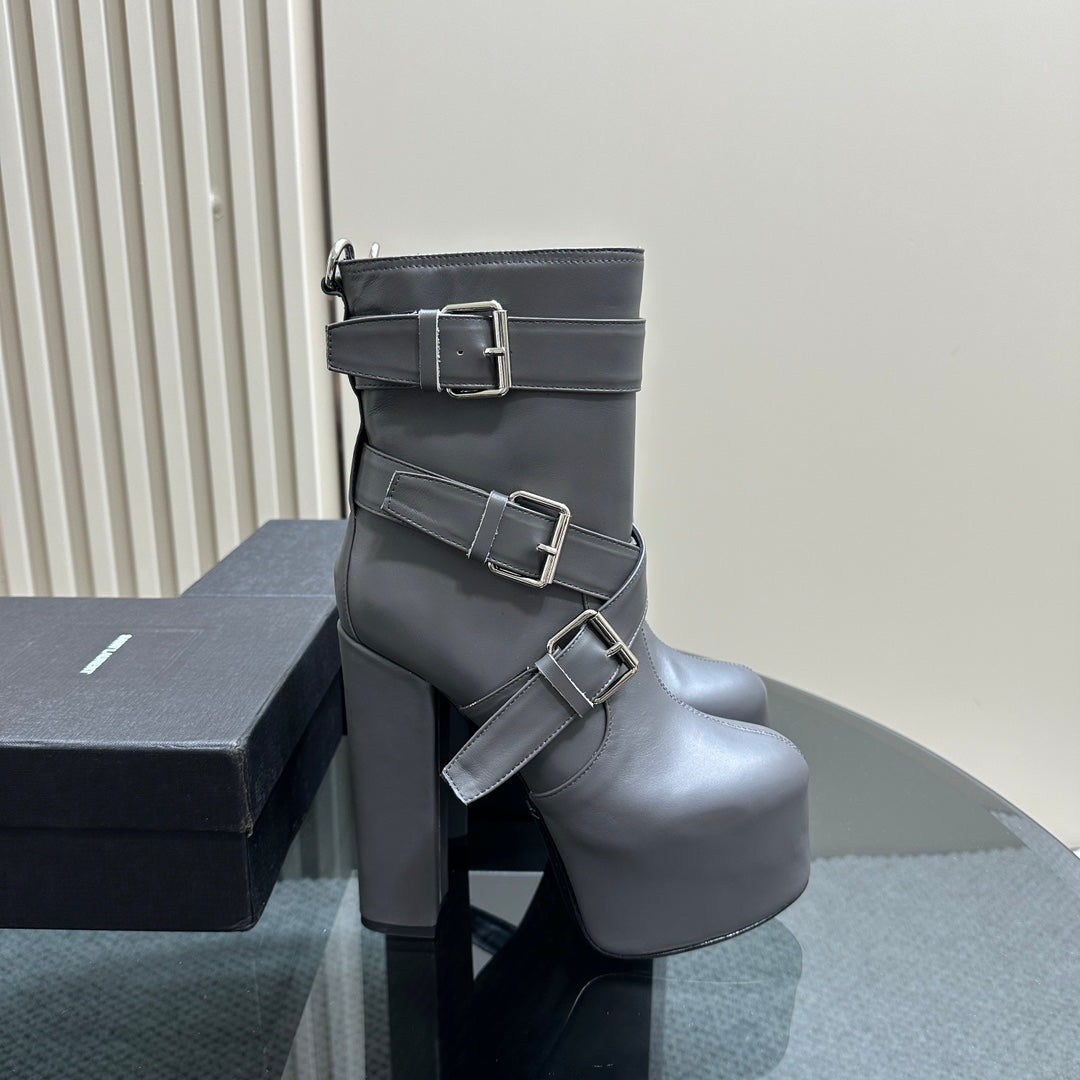 SL ANKLE BUCKLE BOOT PLATFORM PORPOISE CALFSKIN - 35