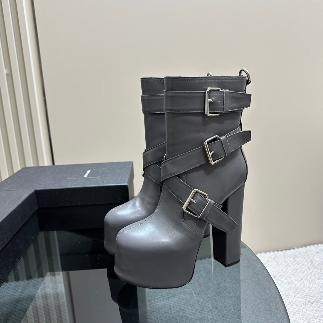 SL ANKLE BUCKLE BOOT PLATFORM PORPOISE CALFSKIN - 35