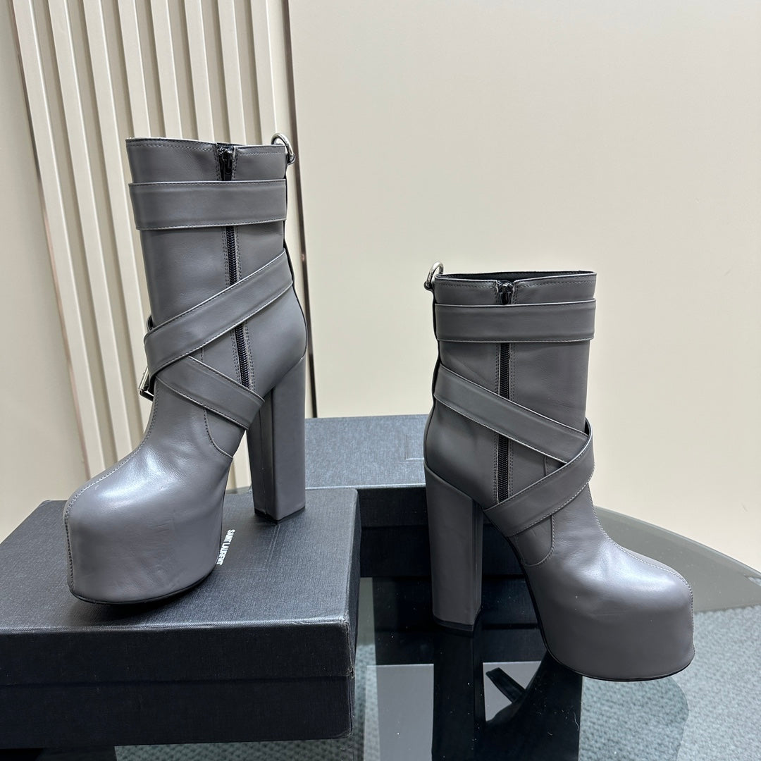 SL ANKLE BUCKLE BOOT PLATFORM PORPOISE CALFSKIN - 35