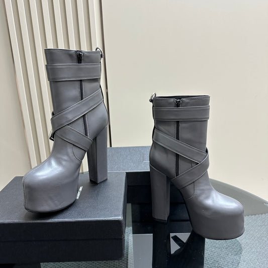 SL ANKLE BUCKLE BOOT PLATFORM PORPOISE CALFSKIN - 35