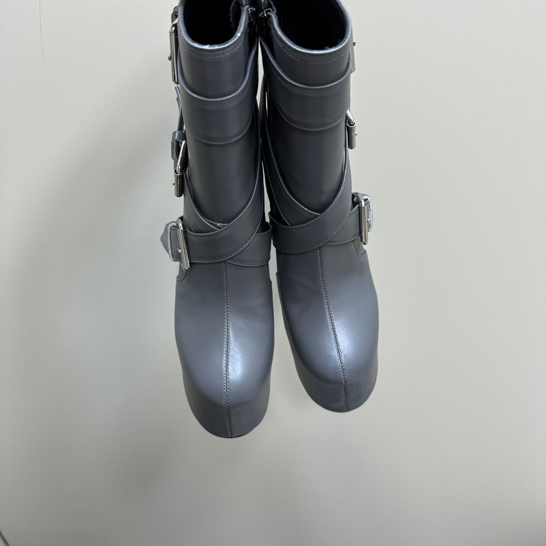 SL ANKLE BUCKLE BOOT PLATFORM PORPOISE CALFSKIN - 35