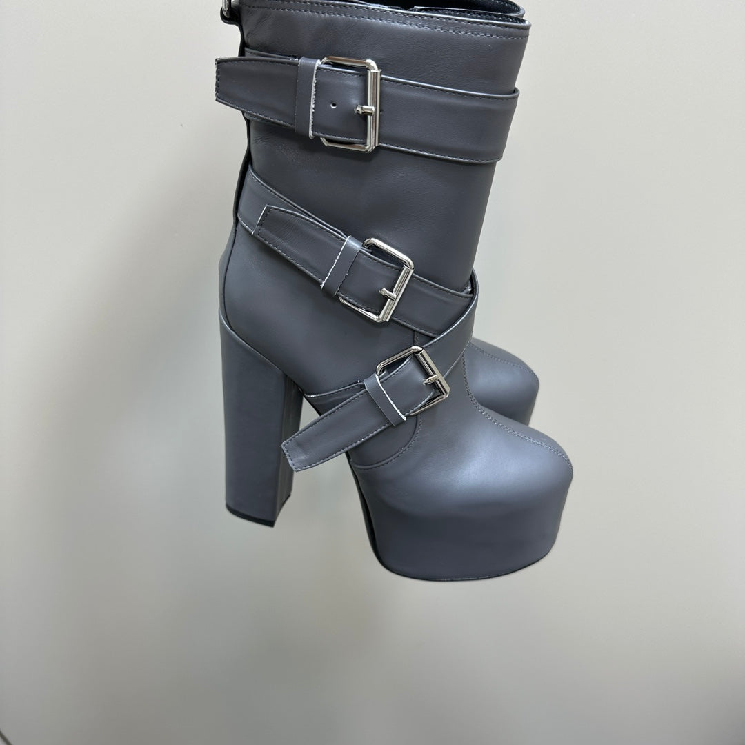 SL ANKLE BUCKLE BOOT PLATFORM PORPOISE CALFSKIN - 35