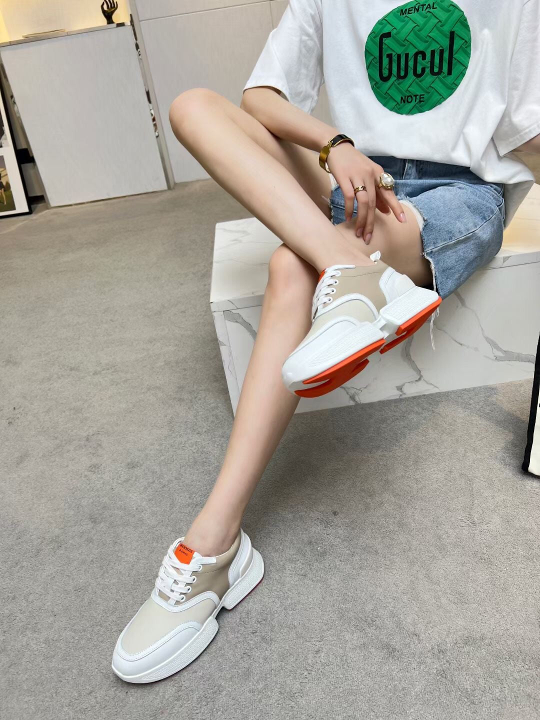 GIGA SNEAKER CARAMEL MIX LIGHT GRAY CALFSKIN - 35