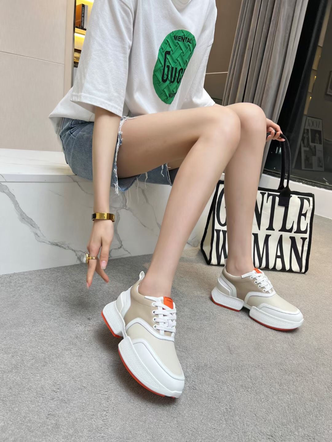 GIGA SNEAKER CARAMEL MIX LIGHT GRAY CALFSKIN - 35